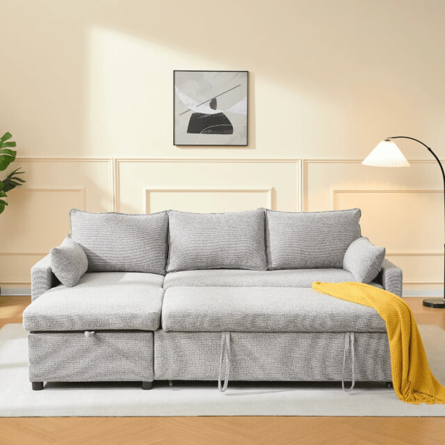 CaliCosy 3-zits slaapbank in stof met chaise longue l219 cm louison 3508816 large