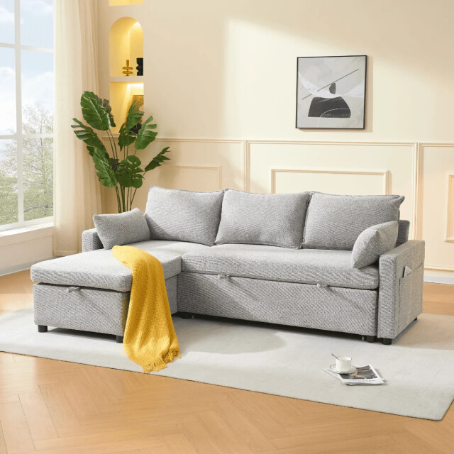 CaliCosy 3-zits slaapbank in stof met chaise longue l219 cm louison 3508816 large