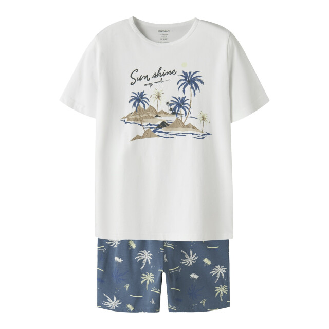 Name It Jongens korte pyjama set shortama nkmnightset wit/blauw palm print 13257124-Bluefin large