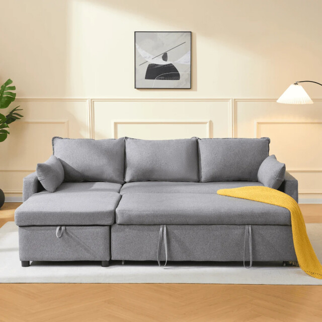 CaliCosy 3-zits slaapbank in stof met chaise longue l219 cm louison 3508814 large