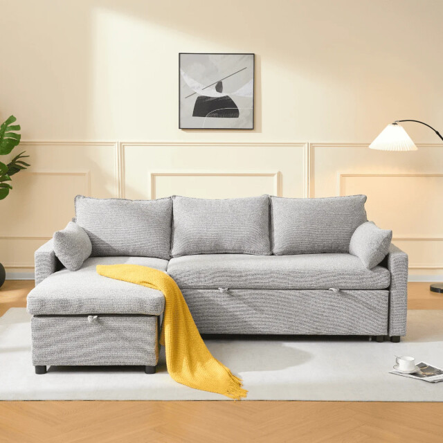 CaliCosy 3-zits slaapbank in stof met chaise longue l219 cm louison 3508816 large