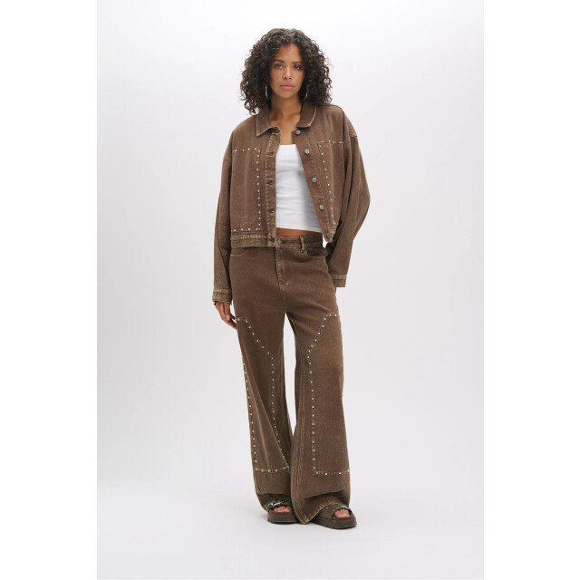 Refined Department R2602473889 ladies woven oversized studded jeans jacket honni R2602473889 ladies woven oversized studded  jeans jacket HONNI large