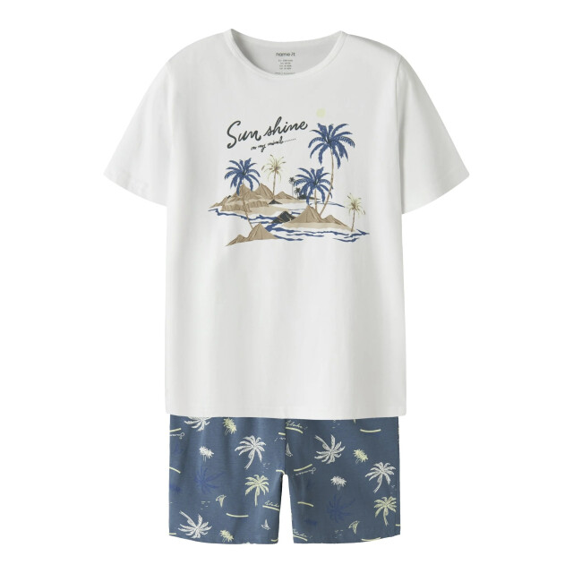 Name It Jongens korte pyjama set shortama nkmnightset wit/blauw palm print 13257124-Bluefin large