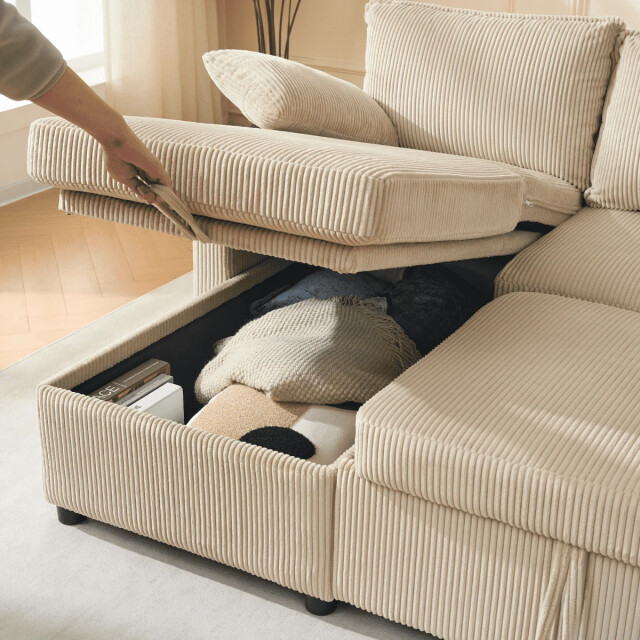 CaliCosy 3-zitsbank met slaapfunctie en chaise longue in corduroy l219 cm louison 3508812 large