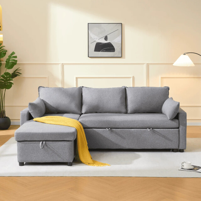 CaliCosy 3-zits slaapbank in stof met chaise longue l219 cm louison 3508814 large