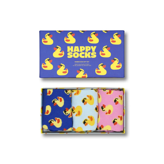 Happy Socks Heren sokken rubberen badeendjes print giftbox 3-pack blauw/lichtblauw/roze P002652 large