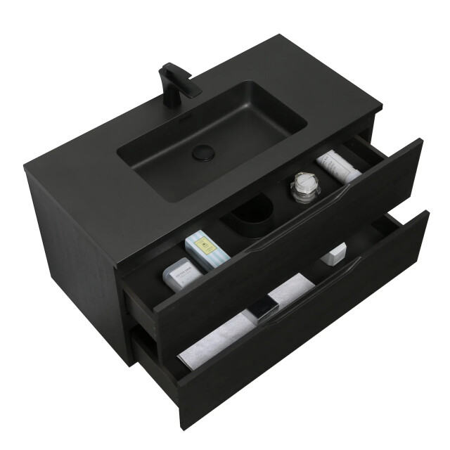 Badplaats Badkamermeubel set cairo 100 x 48 cm zwart eiken badmeubel met 3510128 large