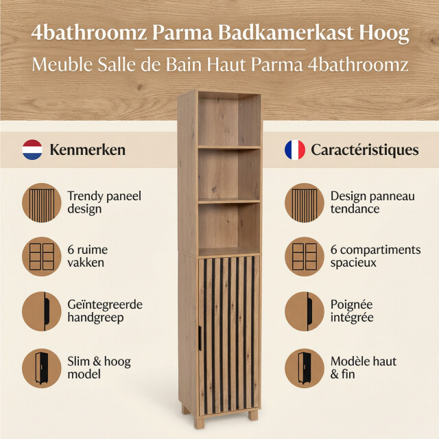4bathroomz Parma badkamerkast hoog kolomkast in paneel design /zwart 3503735 large