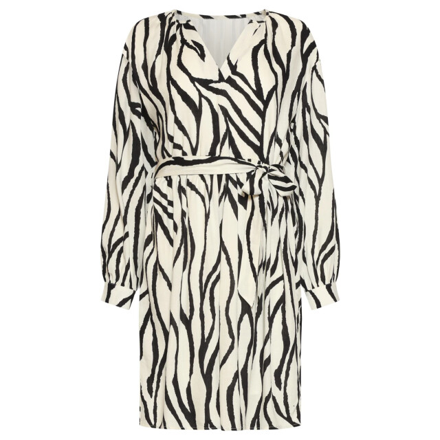 Smashed Lemon Knielange jurk met zebra print en ceintuur in off-white en zwart | 8718679005364 large