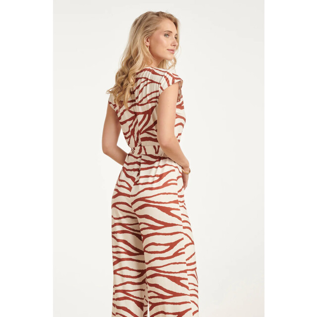 Smashed Lemon Jumpsuit met bruine zebraprint en v-hals | 8718679003766 large