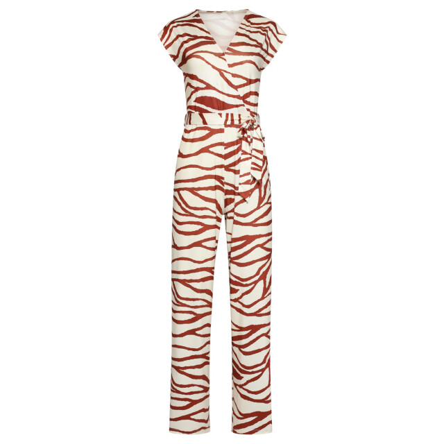 Smashed Lemon Jumpsuit met bruine zebraprint en v-hals | 8718679003766 large