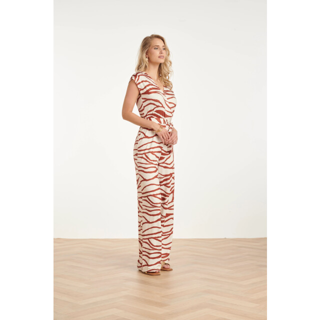 Smashed Lemon Jumpsuit met bruine zebraprint en v-hals | 8718679003766 large