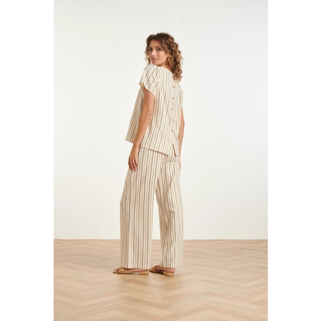 Smashed Lemon Gestreepte wide leg broek met knoopdetail | 8718679009287 large
