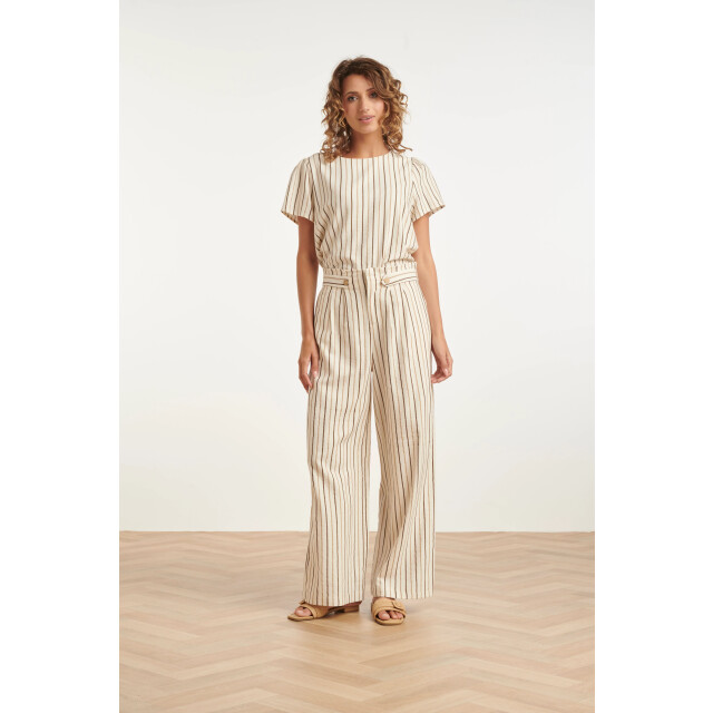 Smashed Lemon Gestreepte wide leg broek met knoopdetail | 8718679009287 large