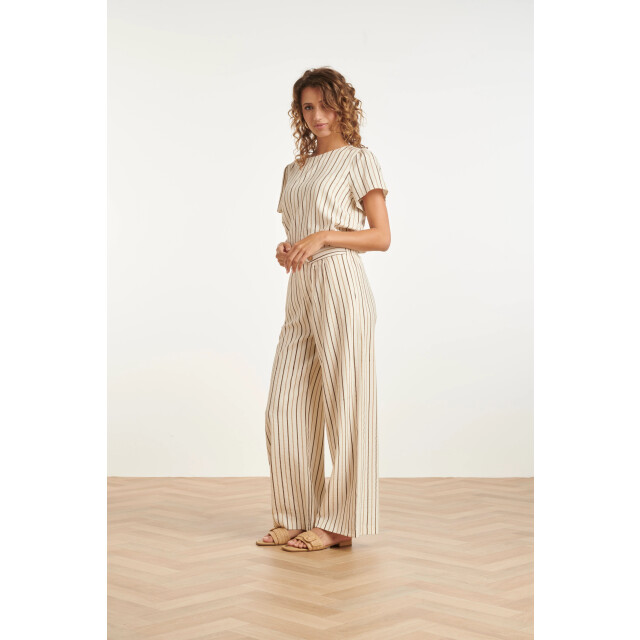 Smashed Lemon Gestreepte wide leg broek met knoopdetail | 8718679009287 large