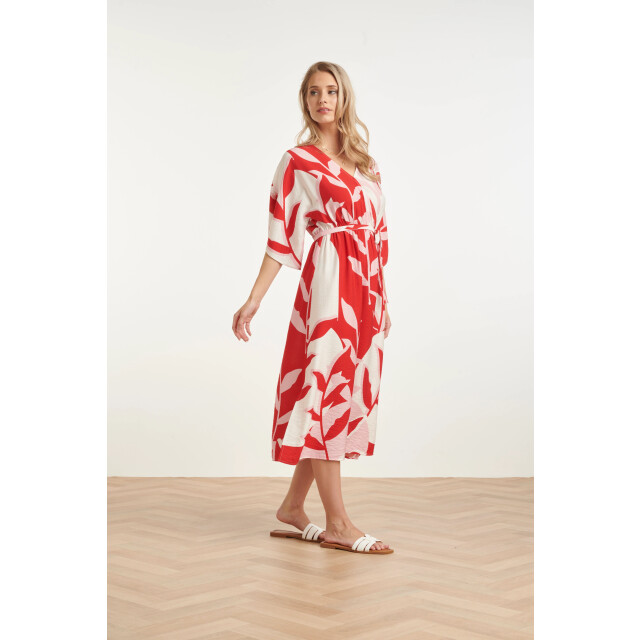 Smashed Lemon Maxi-jurk met rood en roze botanische print | 8718679002165 large
