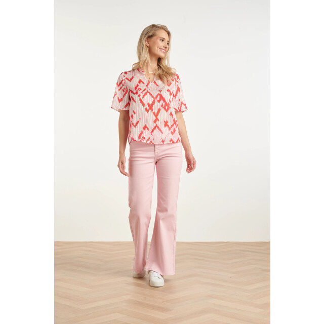 Smashed Lemon Dames top met grafische aztec print in roze en rood | 8718679006002 large