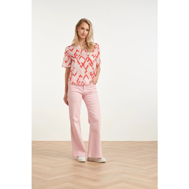 Smashed Lemon Dames top met grafische aztec print in roze en rood | 8718679006002 large