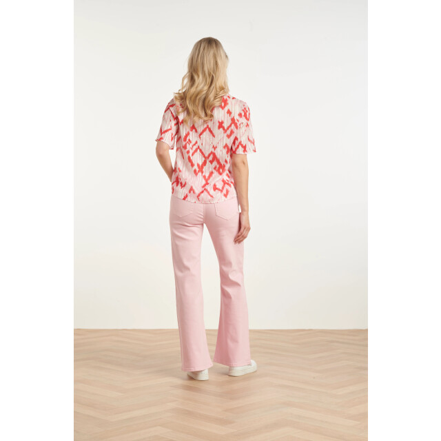 Smashed Lemon Dames top met grafische aztec print in roze en rood | 8718679006002 large