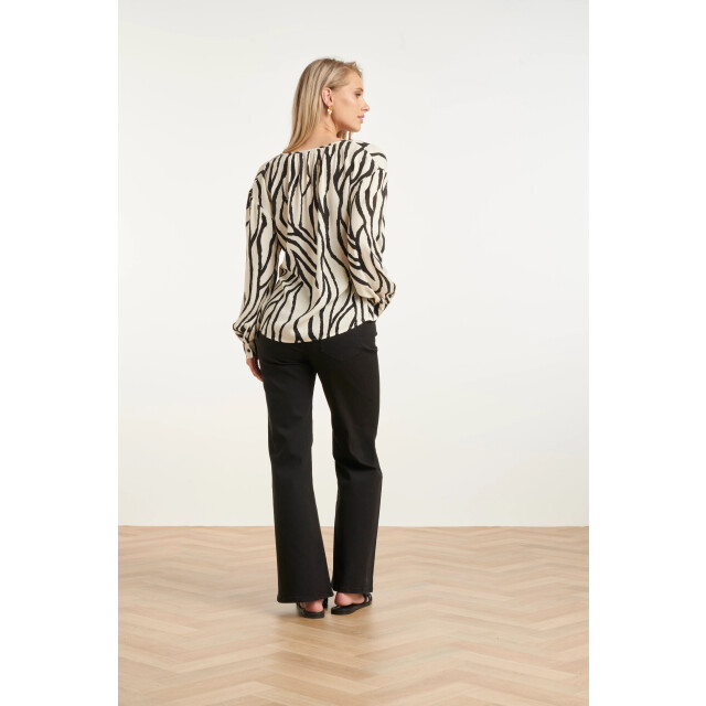 Smashed Lemon Dames top met abstracte zebra print in off-white en zwart | 8718679005289 large