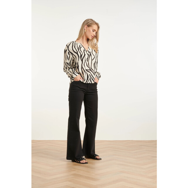 Smashed Lemon Dames top met abstracte zebra print in off-white en zwart | 8718679005289 large