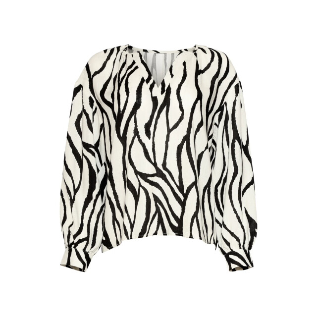 Smashed Lemon Dames top met abstracte zebra print in off-white en zwart | 8718679005289 large