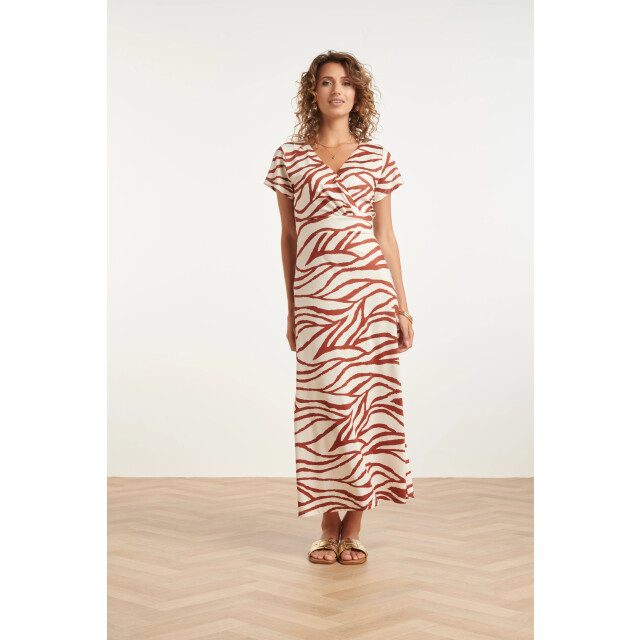 Smashed Lemon Maxi stretch jurk met bruine zebraprint | 8718679003841 large
