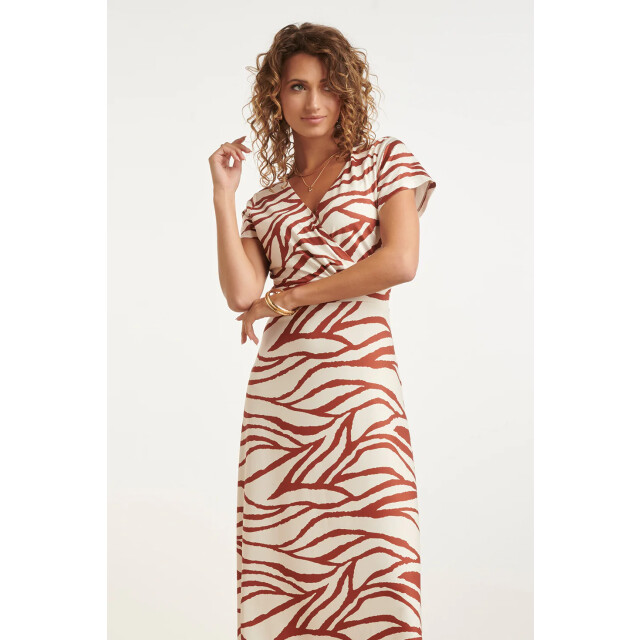 Smashed Lemon Maxi stretch jurk met bruine zebraprint | 8718679003841 large