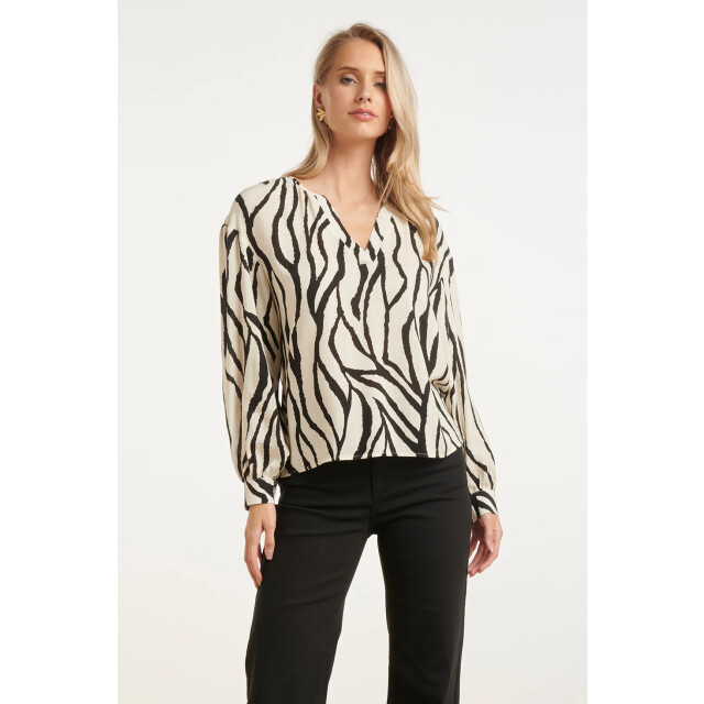 Smashed Lemon Dames top met abstracte zebra print in off-white en zwart | 8718679005289 large