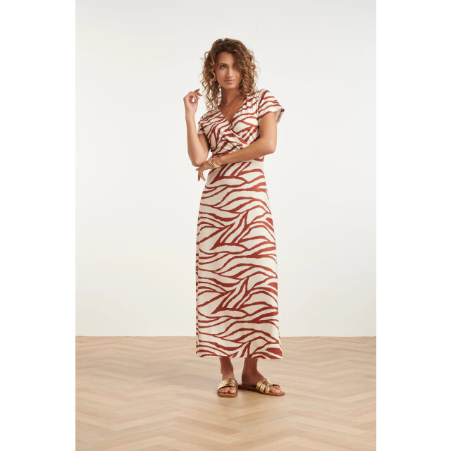 Smashed Lemon Maxi stretch jurk met bruine zebraprint | 8718679003841 large