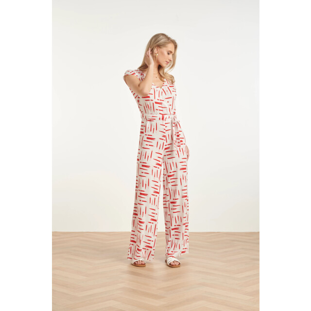 Smashed Lemon Jumpsuit met grafische streep print rood/wit | 8718679002325 large