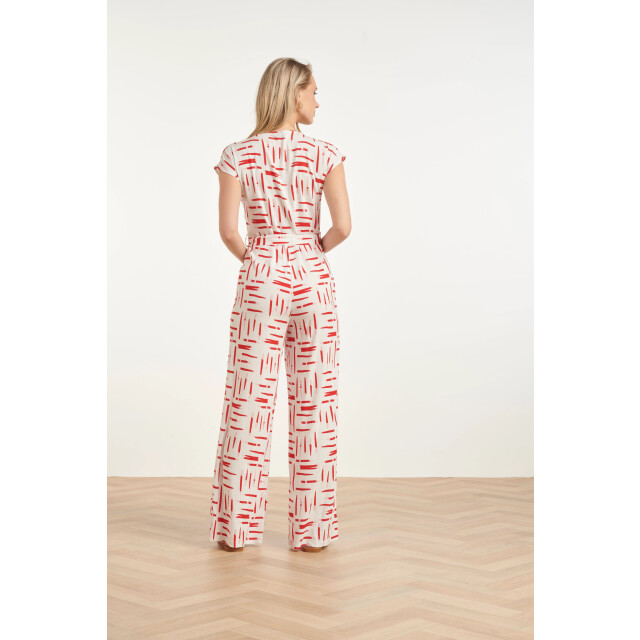 Smashed Lemon Jumpsuit met grafische streep print rood/wit | 8718679002325 large