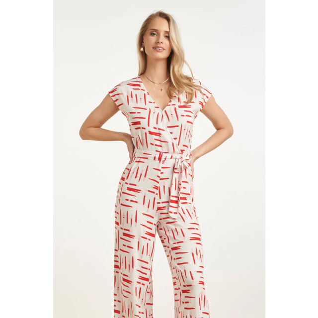 Smashed Lemon Jumpsuit met grafische streep print rood/wit | 8718679002325 large