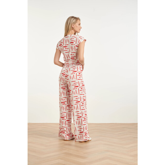 Smashed Lemon Jumpsuit met grafische streep print rood/wit | 8718679002325 large