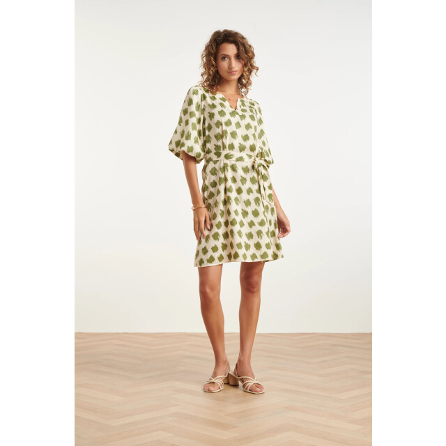 Smashed Lemon Jurk met abstracte groene dieren print en ceintuur | 8718679005685 large