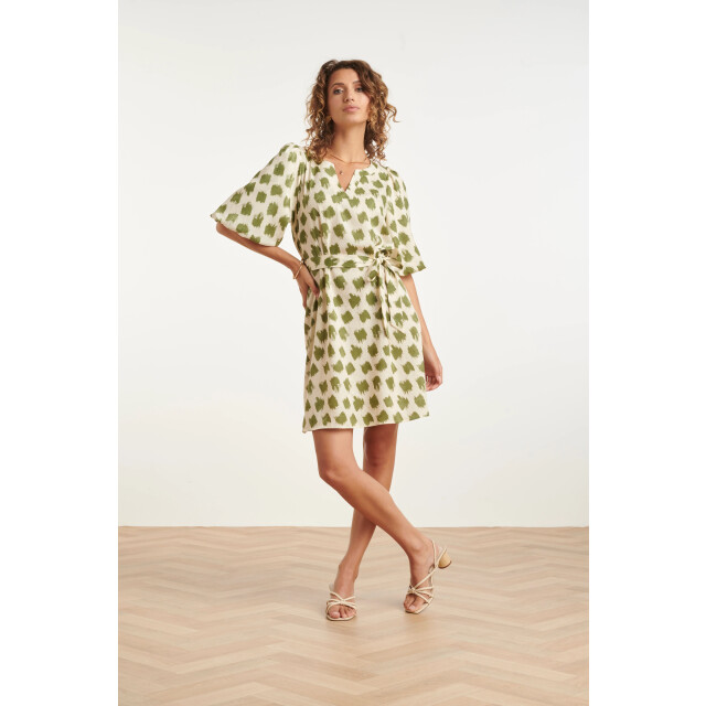 Smashed Lemon Jurk met abstracte groene dieren print en ceintuur | 8718679005685 large