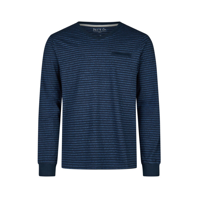 Phil & Co Heren pyjamashirt lange mouw donker/ gestreept PH-853-1 large