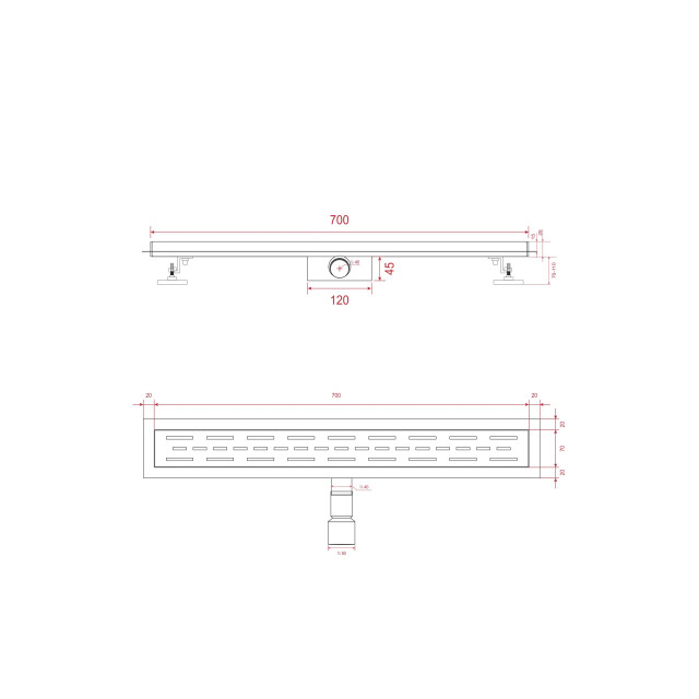 Mirlux Douchegoot 70cm tegelrooster rvs met flens 3503554 large