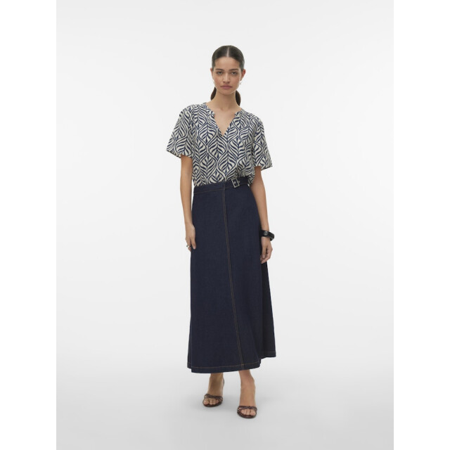 Vero Moda vmjosie ss v-neck gathering top wvn 10341590 birch aop navy 06613.198.0033 large