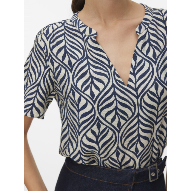 Vero Moda vmjosie ss v-neck gathering top wvn 10341590 birch aop navy 06613.198.0033 large
