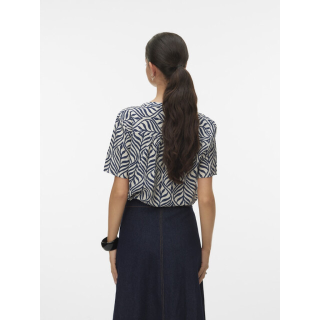 Vero Moda vmjosie ss v-neck gathering top wvn 10341590 birch aop navy 06613.198.0033 large