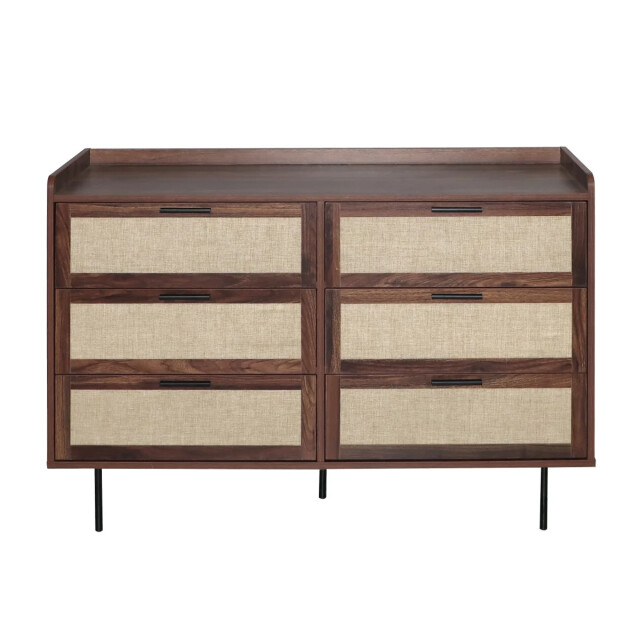 CaliCosy Commode met notenhouten decor, 6 lades, fronten van echt leer, l120 cm jetson 3514010 large