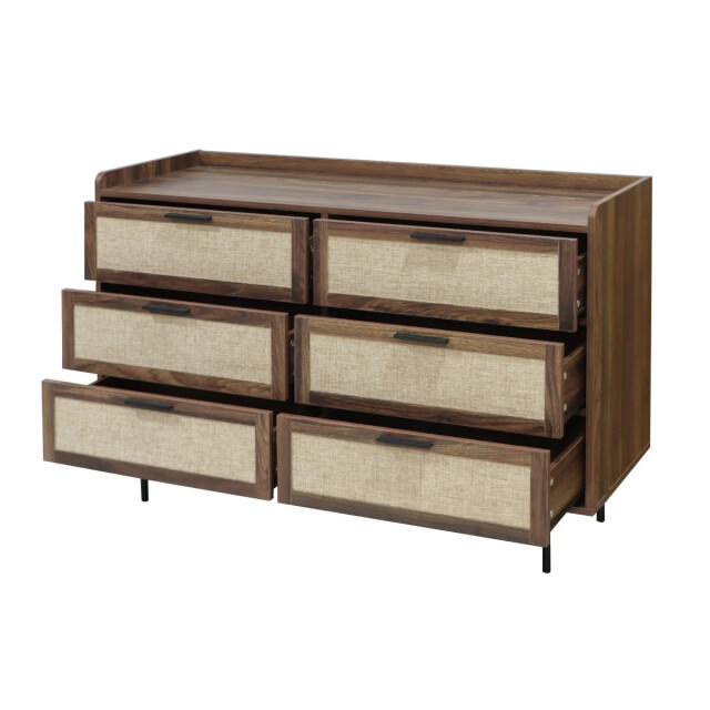 CaliCosy Commode met notenhouten decor, 6 lades, fronten van echt leer, l120 cm jetson 3514010 large