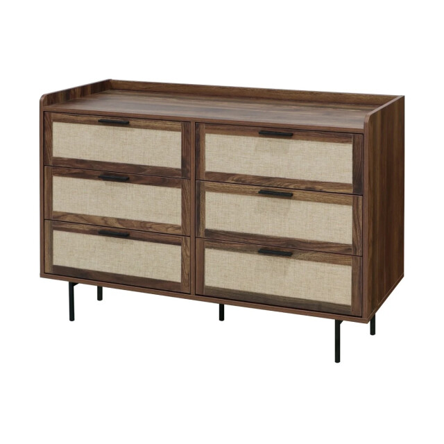 CaliCosy Commode met notenhouten decor, 6 lades, fronten van echt leer, l120 cm jetson 3514010 large