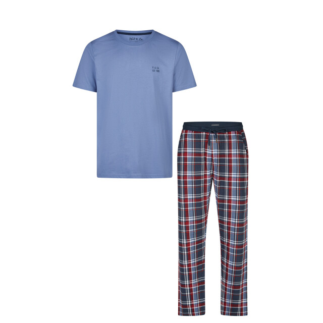 Phil & Co Essential heren pyjama set korte mouw blauw/rood geruit PH-850-4+852-4 large
