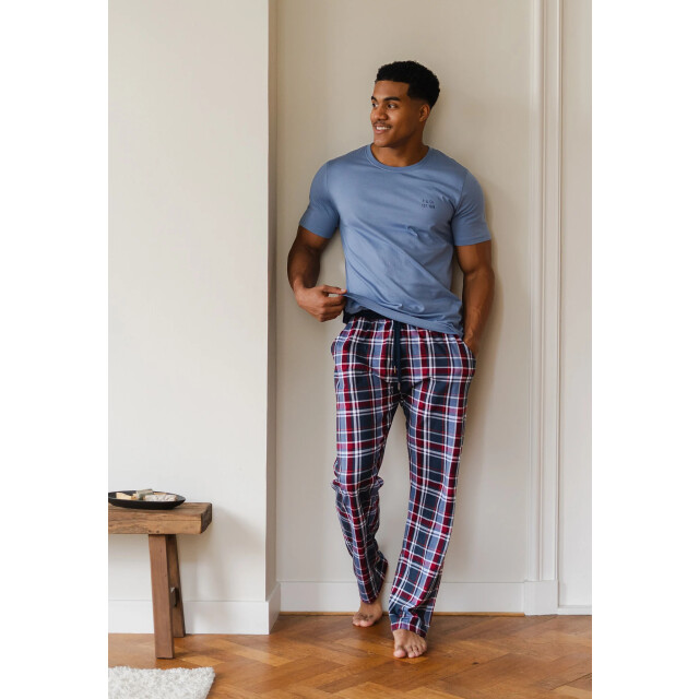 Phil & Co Essential heren pyjama set korte mouw blauw/rood geruit PH-850-4+852-4 large