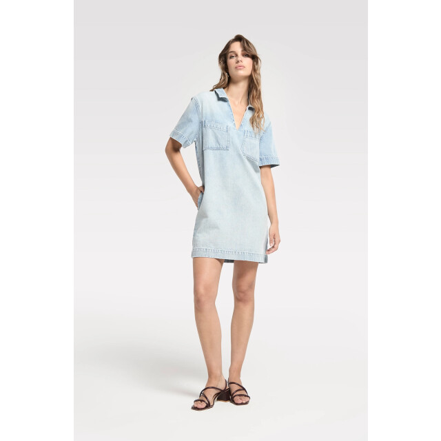 Homage to Denim H-cs26m64 denim shirt dress with v neck H-CS26M64 Denim Shirt Dress With V Neck large