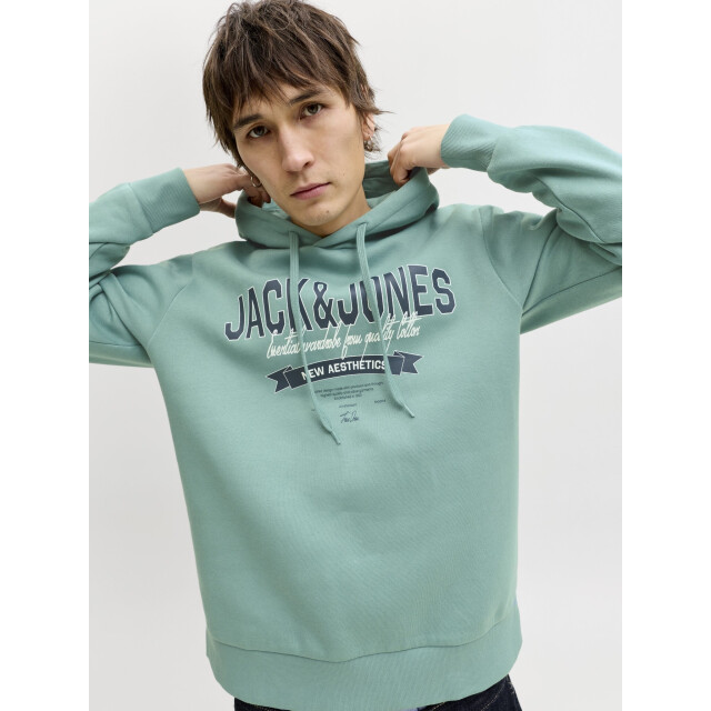 Jack & Jones Heren hoodie jjelogo logo print turquoise 12279649-Mineral Blue large