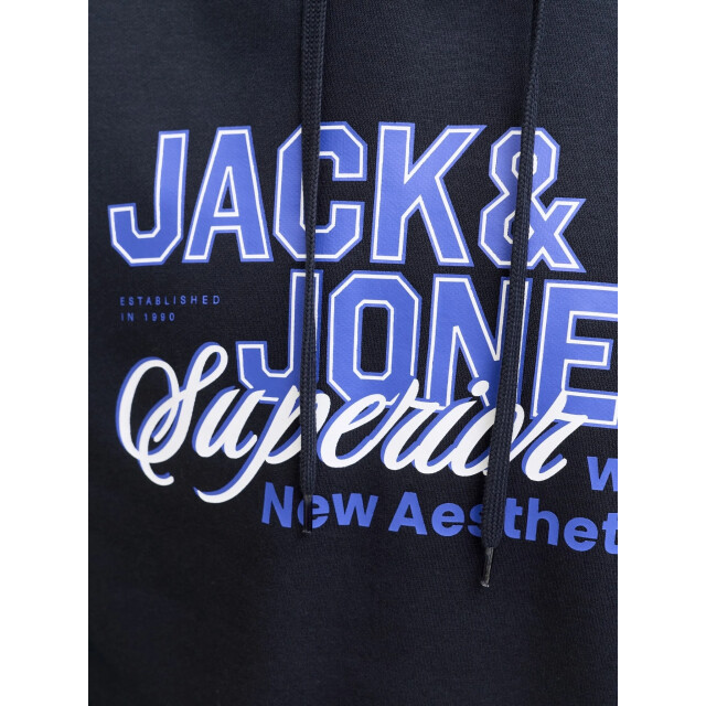 Jack & Jones Heren hoodie jjelogo logo print donker 12279649-Navy Blazer large