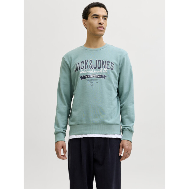 Jack & Jones Heren trui jjelogo sweatshirt logo print turquoise 12288925-Mineral Blue large
